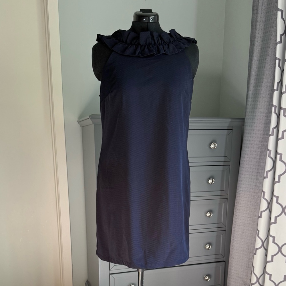 Anthropologie Navy Ruffled Cocktail Dress by Larke
